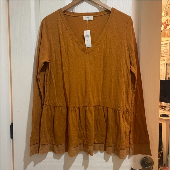 Anthropologie Tops - New Anthropologie T.la Long Sleeve Ruffle Tunic Gold Top Long Sleeve Size XL NWT